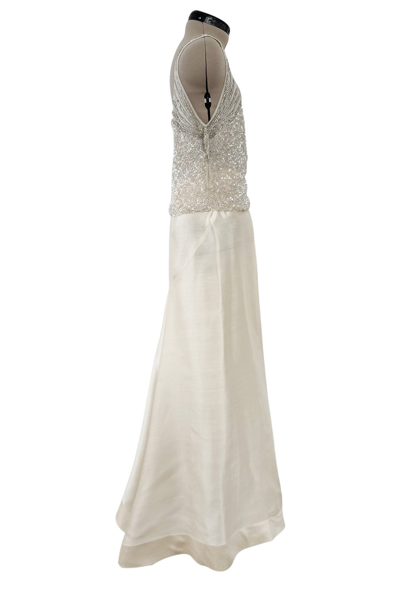 Extraordinary Spring 2001 Original Valentino Runway Look 73 Sequin Top & Ivory Silk Skirt Set