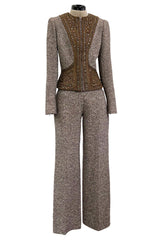 Documented & Rare Fall 2004 Alexander McQueen Tweed Pant Suit w Elaborately Embellished Jacket