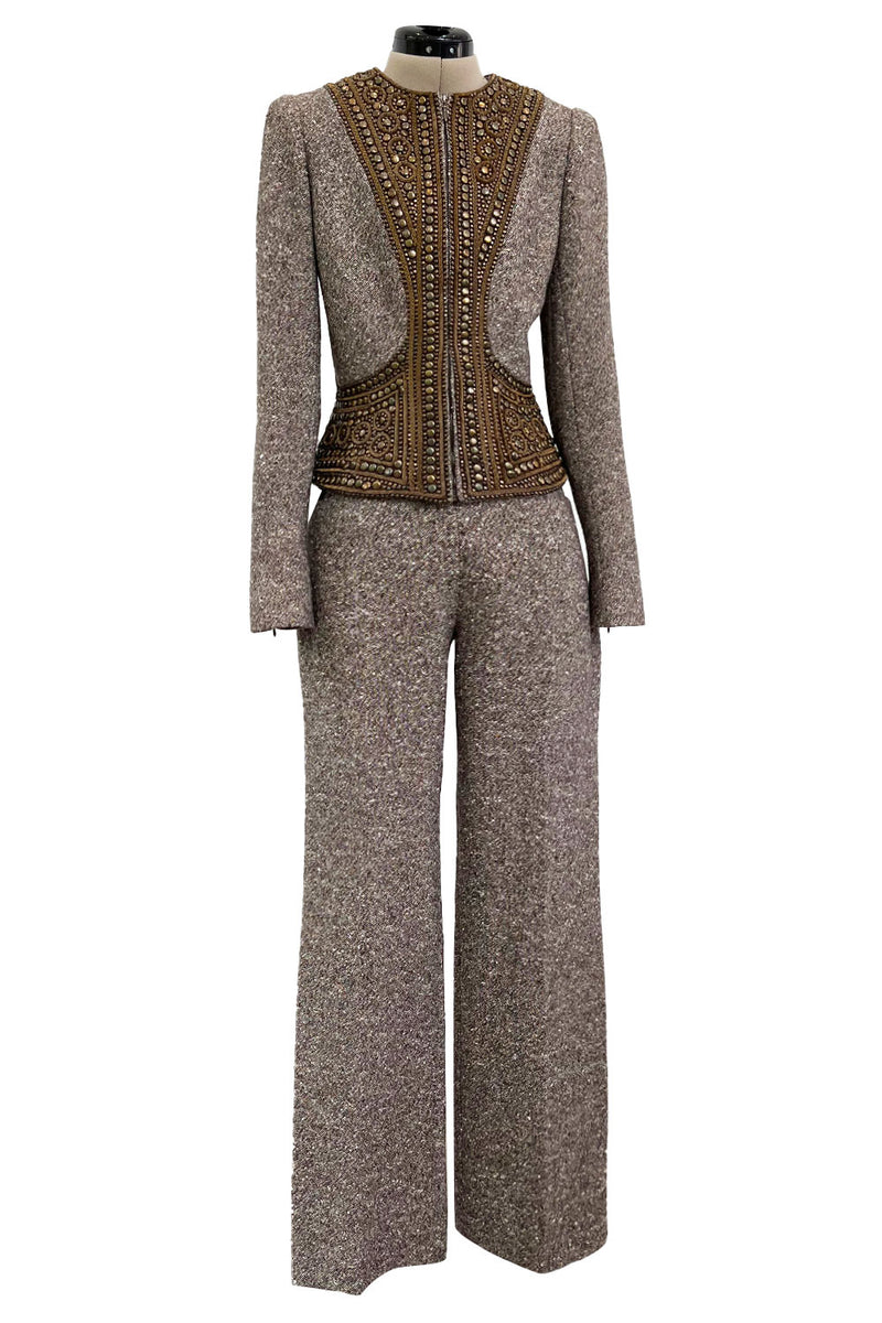 Documented & Rare Fall 2004 Alexander McQueen Tweed Pant Suit w Elaborately Embellsihed Jacket