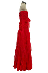 Spring 2007 Valentino Runway Look 57 Strapless Red Silk Chiffon Ruffle Dress