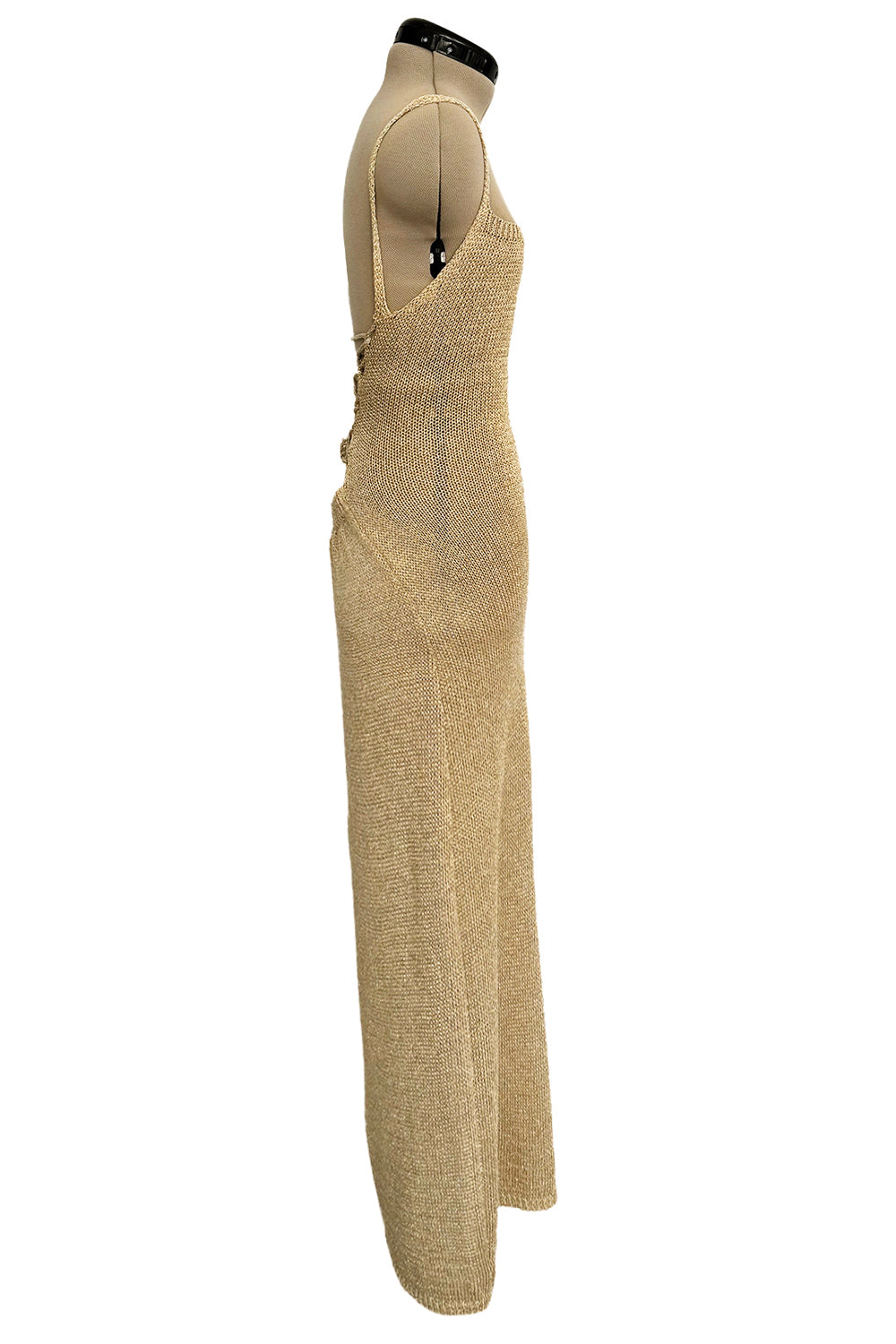 ワンピース VERSACE FW25 'Knit' dress (10185861A12699 1PV90) Amazing 1990s Gianni Versace Gold Metallic Knit Dress w Open