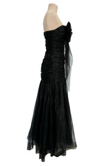 Prettiest Spring 1985 Chloe by Karl Lagerfeld Black Silk Organza Strapless Dress w Bow Detailing