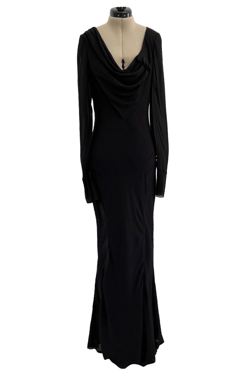 Fabulous Fall 2005 John Galliano Feather Light Bias Cut Black Silk Chiffon Dress w Seaming Detailing