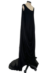 Extraordinary Fall 2008 Alexander McQueen 'The Girl Who Lived in the Tree' Black Silk Chiffon Trained Corset Dress