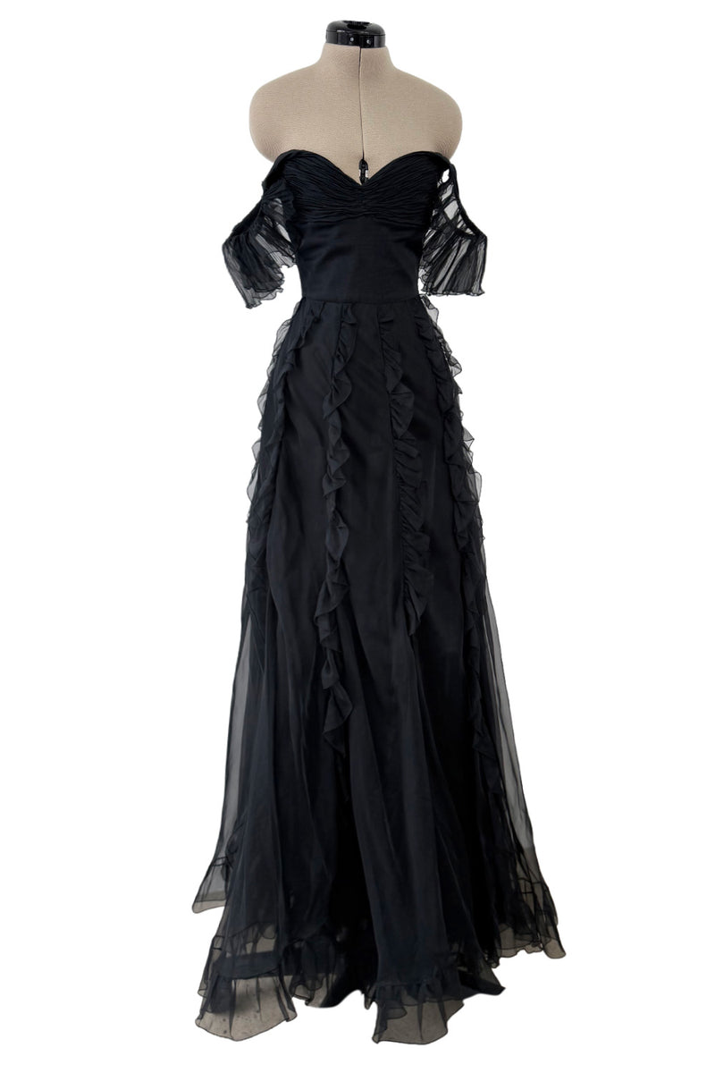 Spring 2004 Valentino by the Original Mr. Valentino Black Pleated Bodice & Ruffle Skirt Dress