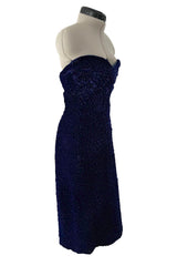Fall 1986 Yves Saint Laurent Runway & Ad Campaign Hand Gathered Strapless Velvet Dress