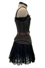Exceptional Fall 2002 Alexander McQueen Runway Look 44 Corset Mini Dress w Leather Details