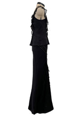 Spectacular Christian Dior by John Galliano Spring 2003 Black Silk Chiffon Lace Up Skirt & Top Set