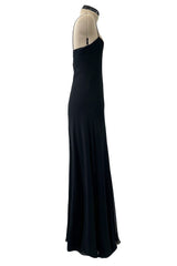 Exceptional 1970s George Stavropoulos Perfectly Minimalist Bias Cut Black Silk Chiffon Dress