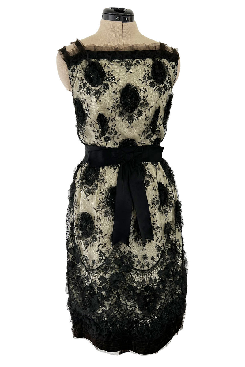 Stunning Late 1950s M. L. Paris Creations Demi-Couture Fine French Lace & Silk Dress