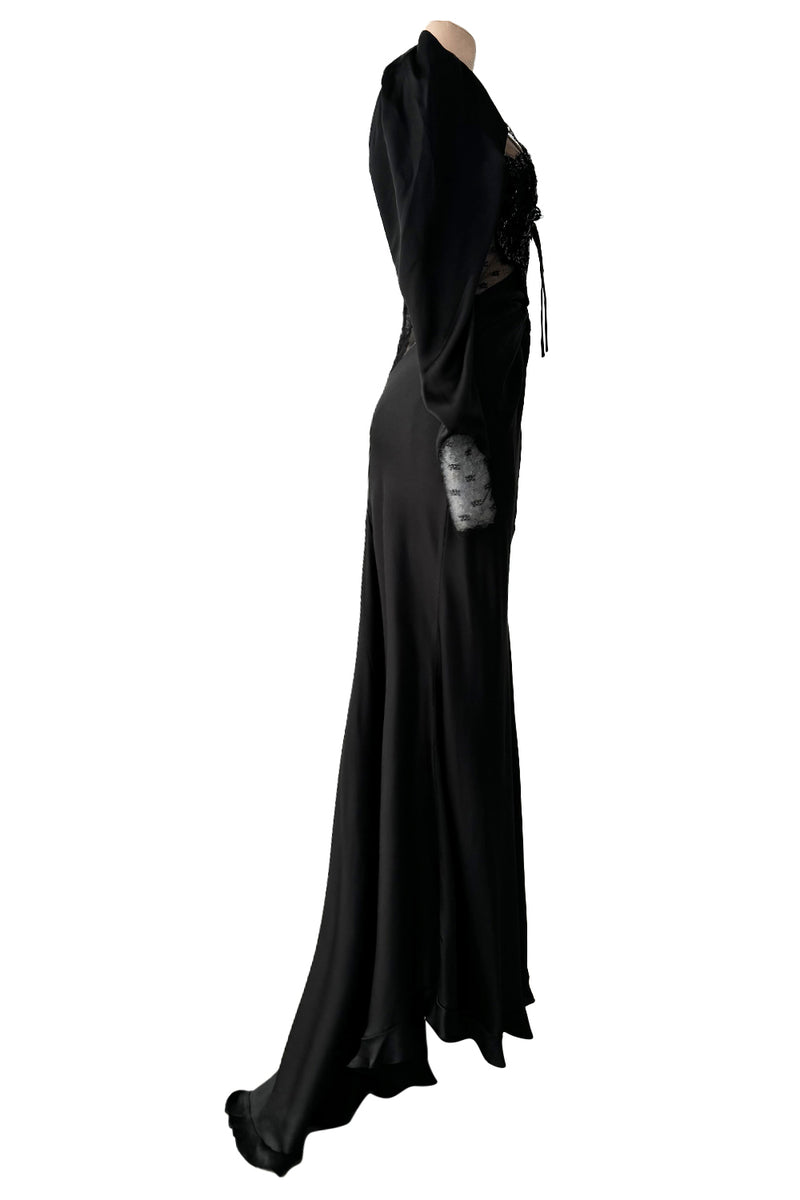 Prettiest Fall 2019 Alessandra Rich Black Version of Runway Look 46 Bias Cut Silk & Sequin Lace Dress