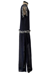 Phenomenal Fall 2010 Chanel by Karl Lagerfeld Deep Blue & Silver Metallic Knit Dress w Glass Pearl Detailing