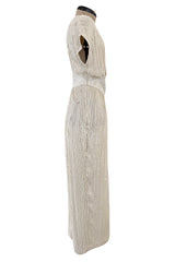 Prettiest 1970s Lillie Rubin Ivory Fully Sequinned & Applied Tube Beads on Silk Chiffon Dress