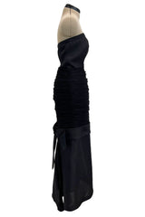 Stunning Spring 1987 Yves Saint Laurent Ad Campaign Silk & Gathered Black Net Strapless Dress