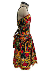 Spring 1992 Christian Lacroix Runway & Ad Campaign Printed Mini Dress w Lace Up Back & Full Skirt