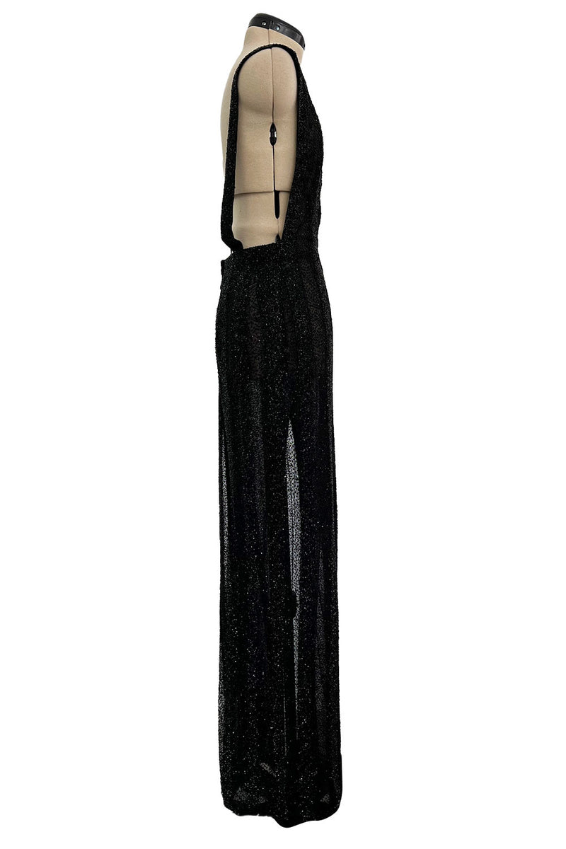 Extraordinary 2006 John Anthony Couture Black Hand Beaded Runway Dress w Bib Front & No Back
