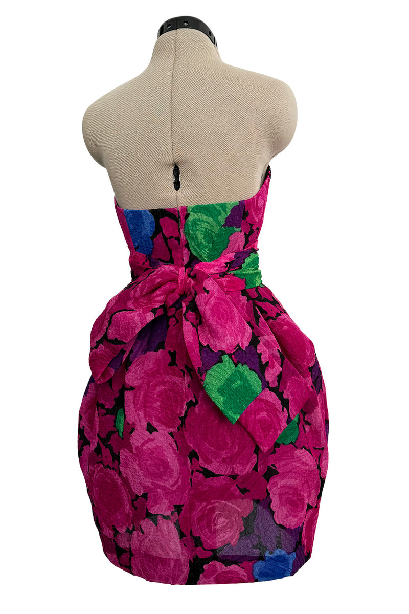 Exuberant Spring 1988 Christian Lacroix Luxe Demi-Couture Runway & Documented Strapless Floral Mini Dress