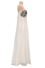 2022 Alexander McQueen by Sarah Burton Silk Chiffon Dress w Silver Bead Detailed Bodice