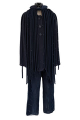 Ad Campaign Spring 2016 Giorgio Armani Runway Look 29 Three Piece Navy Top, Pant & Neckpiece Set