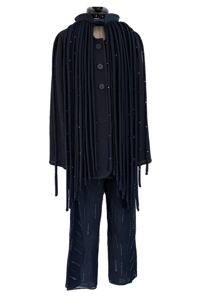 Ad Campaign Spring 2016 Giorgio Armani Runway Look 29 Three Piece Navy Top, Pant & Neckpiece Set