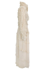 Incredibly Rare Fall 1979 Chloe by Karl Lagerfeld Couture Runway Ivory Chiffon & Lace Dress w pearl Details