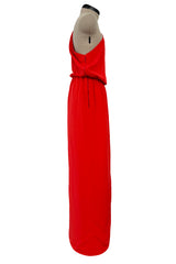 Spring 1980 Christian Dior by Marc Bohan Haute Couture One Shoulder Coral Red Silk Dress