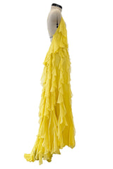 Divine Fall 2019 Valentino by Pierpaolo Piccioli Runway Look 55 Yellow Ruffle Silk Chiffon Dress