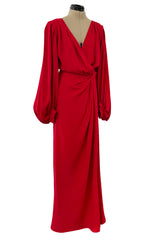 Gorgeous Spring 1990 Yves Saint Laurent Runway Red Silk Crepe Wrap Dress
