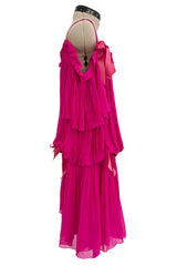 Prettiest circa Spring 1978 Christian Dior by Marc Bohan Pink Silk Chiffon Dress w Ribbon Detailing