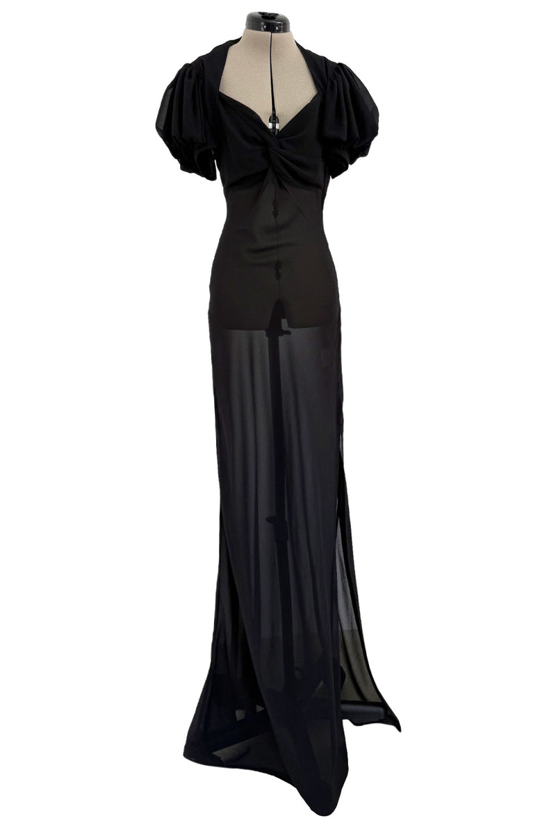 Gorgeous Spring 2006 Christian Dior by John Galliano Black Chiffon Bias Cut Dress w Capped Sleeve