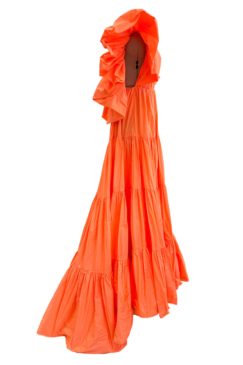 Spectacular Spring 2020 Valentino by Pierpaolo Piccioli Neon Orange Tent Dress w Outstanding Capped Sleeves