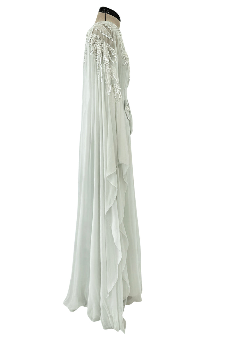Spectacular Cruise 2011 Christian Dior by John Galliano Pale Seafoam Silk Chiffon Embellished Caftan Dress