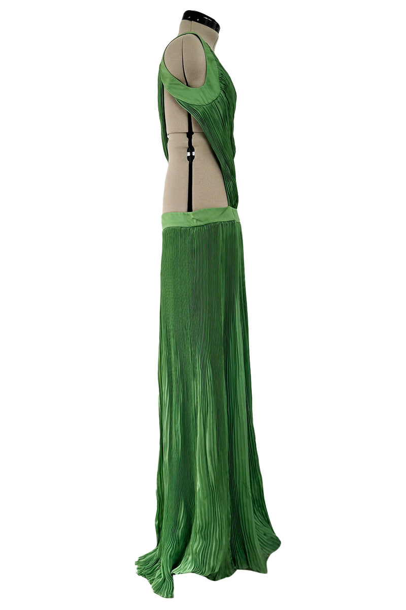 Very Rare Spring 2007 Roberto Cavalli Green Pleated Silk Chiffon Dress w Open Back & Sides
