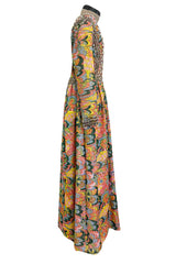 Wonderful 1968 Oscar de la Renta Gold Metallic Thread Silk Brocade Dress w Extensive Beadwork