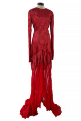 Phenomenal Fall 2011 Alexandre Vauthier Haute Couture Runway Look Hand Beaded Red Silk Chiffon Dress