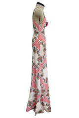 Prettiest Spring 2021 Rodarte Runway Look 20 Bias Cut Silk Pink Print Flower & Hearts Dress w Removable Flower