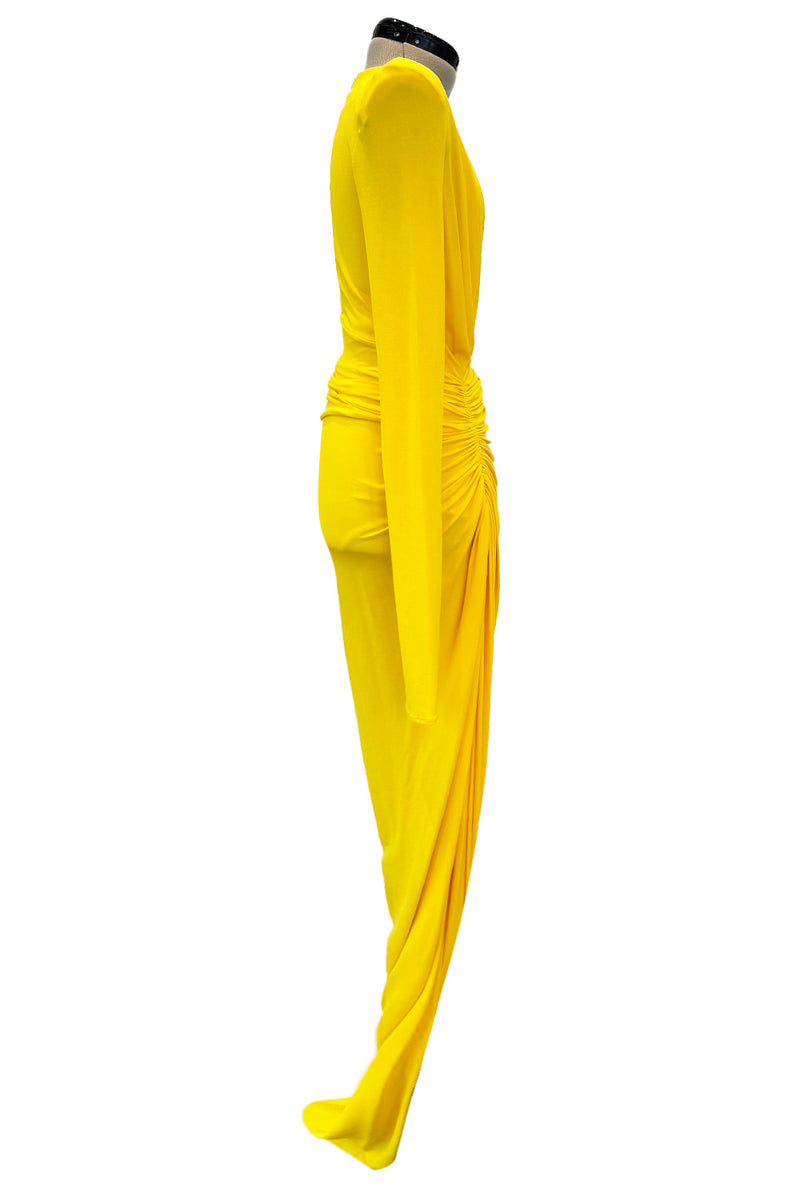 Gorgeous Spring 2020 Alexandre Vauthier Yellow Silk Jersey Dress w Plunge & High Front Slit