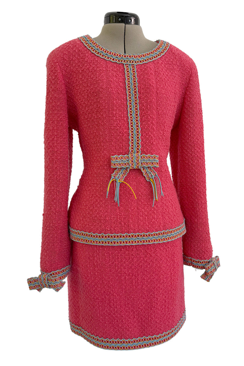 Rare & Extraordinary Spring 1994 Chanel by Karl Lagerfeld Runway Pink Suit w Corded Detail