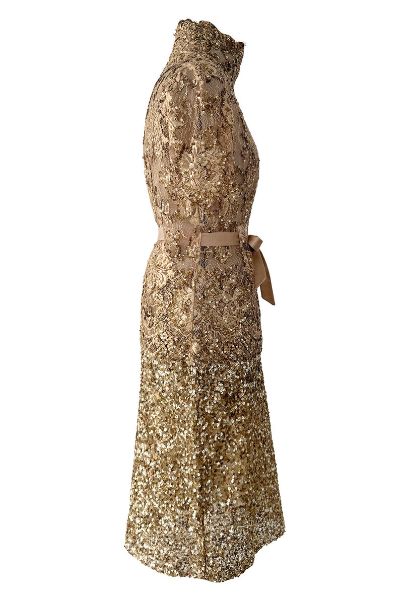 Outstanding 2010s Valentino by the Original Mr. Valentino Two Piece Metallic Gold Sequin Covered Set