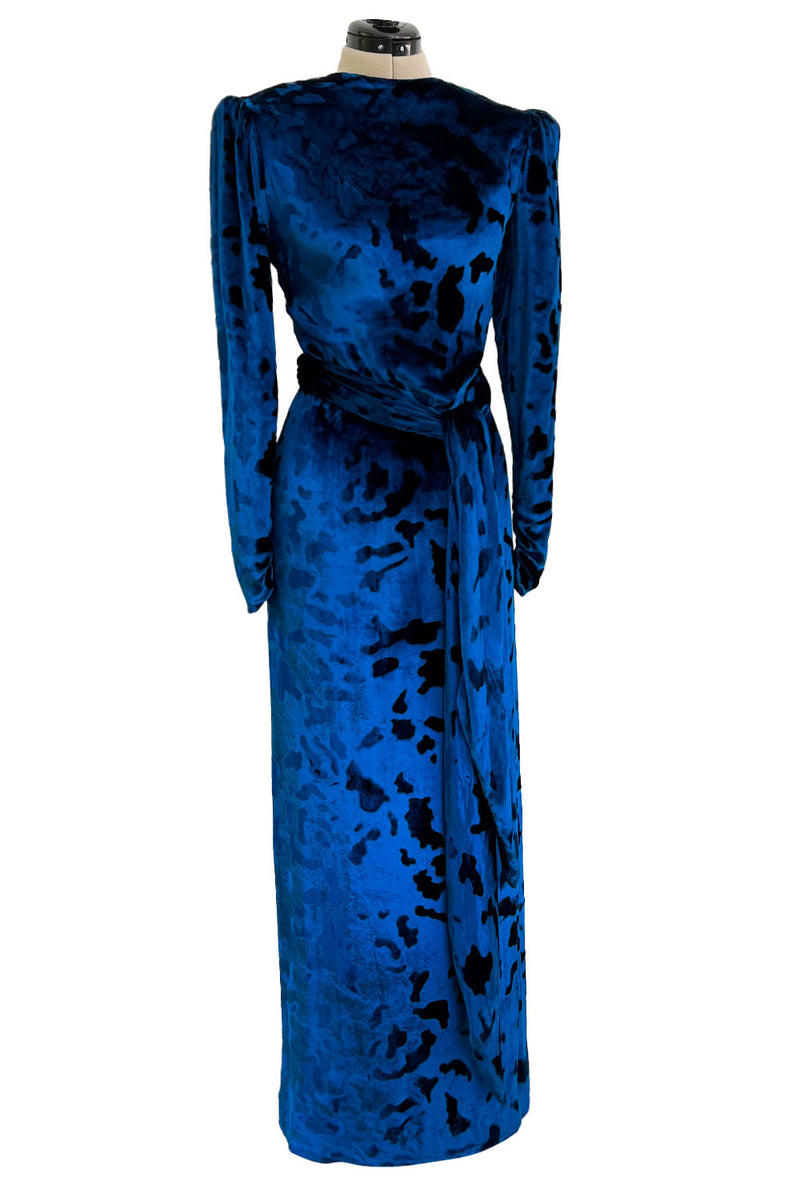 Fabulous Fall 1986 Bill Blass Runway Brilliant Blue Silk Velvet Dress w Open Cut Out Back