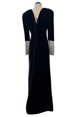 Incredible Fall 1986 Valentino by the Original Mr. Valentino Black Velvet Dress w Rhinestone Insets