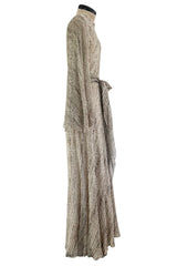 Exceptional 1970s George Stavropoulos Couture Bias Cut Grey Ribbon Silk Chiffon Dress w Sash