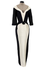 Fall 1995 Thierry Mugler Couture Runway Sculpted Body Shape Black Silk w Ivory Inset Dress