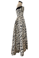 Incredible 1953 Jacques Fath Haute Couture Leopard Printed Silk Strapless Dress w Full Skirt