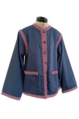 Spring 1977 Yves Saint Laurent Runway Blue Cotton Jacket w Wide Red, White & Blue Braided Trim