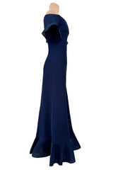 Rare Spring 1972 Christian Dior by Marc Bohan Haute Couture Blue Silk Gazaar Dress