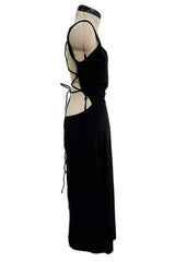 Amazing 1990s Gianni Versace Black Stretch Jersey Dress w Completely Open Lace up Back & Side Slit