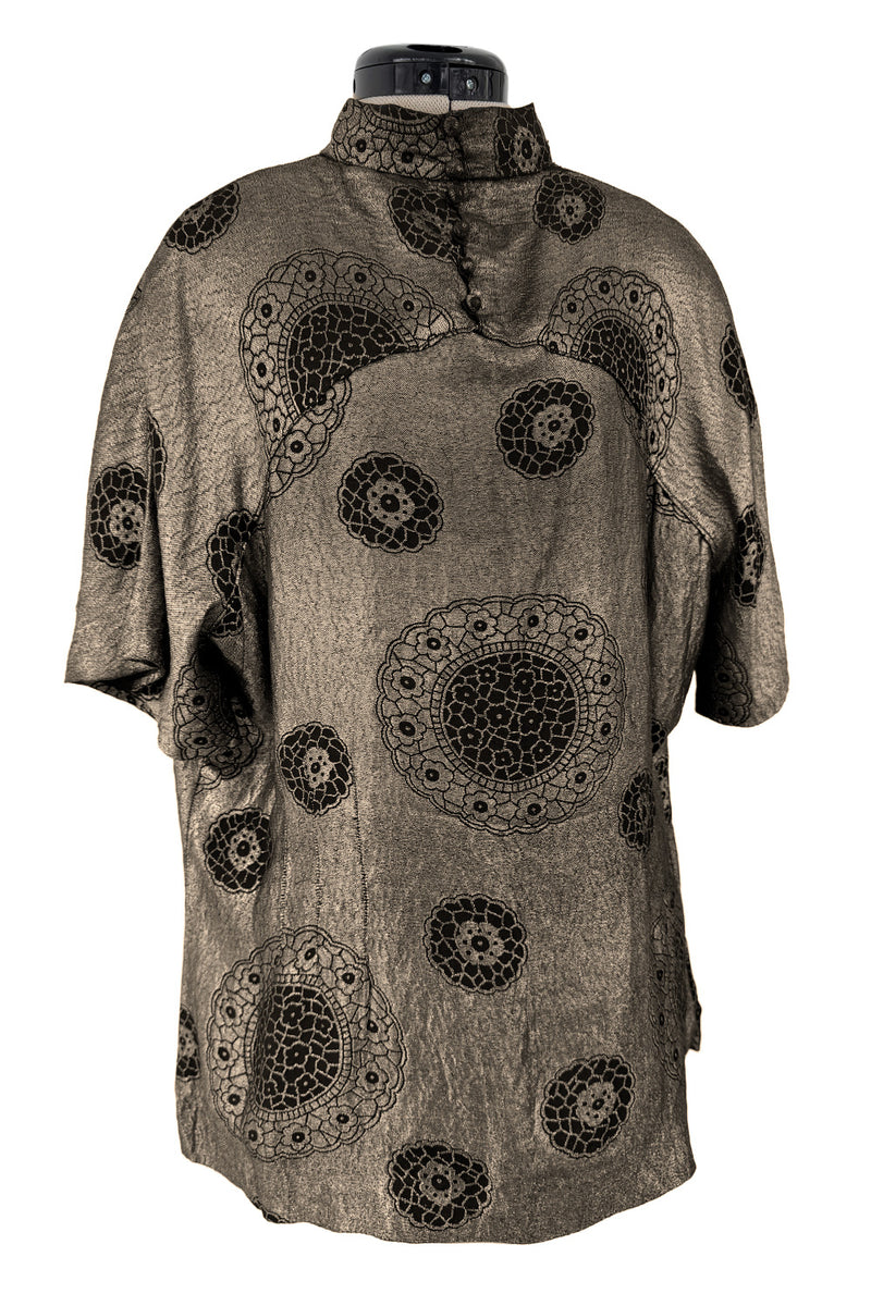Decadent 1920s Unlabeled Real Metal Thread Metallic Lame & Black Pattern Easy Fit Top