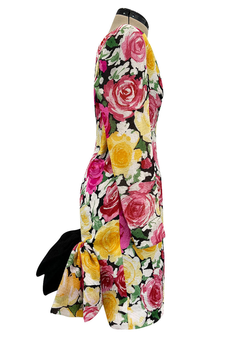 Rare Spring 1988 Christian Lacroix Well Documented Brilliant Silk Floral Dress w Back Bustle