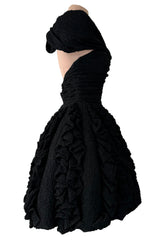 Exceptional Spring 1988 Christian Lacroix Demi-Couture Luxe Label Black Pouf Dress w Attached Shoulder Piece